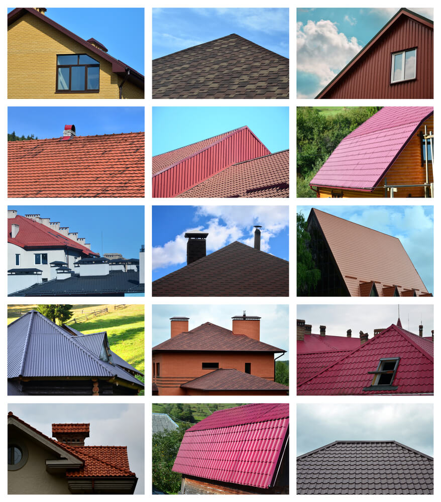 Different types of roofing materials on residential properties